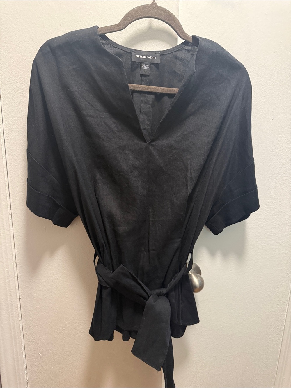 Fifteen Twenty Black V-Neck Tie-Waist Peplum top